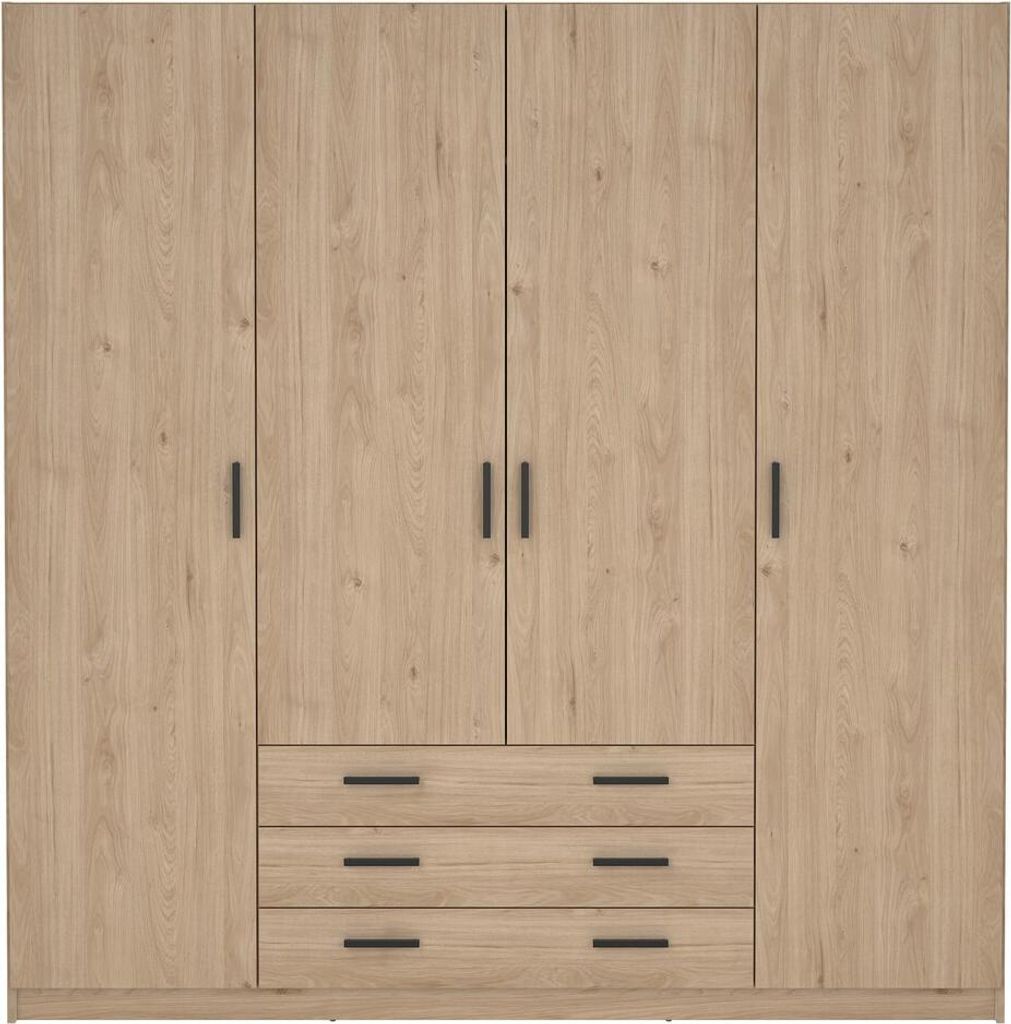 Spell Kleiderschrank B183 cm 4 Türen und 3 Schubladen Hickory-Nachbildung.