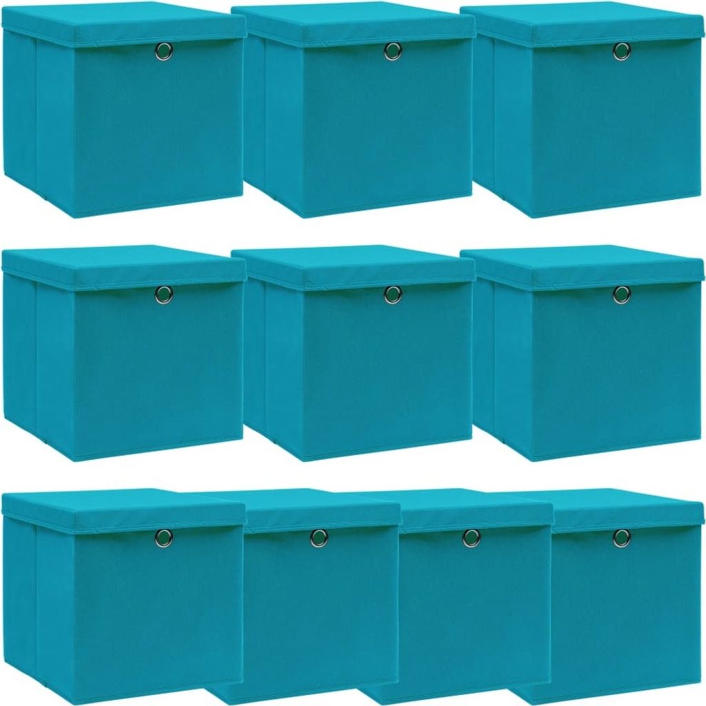 "SPRING SALE"Aufbewahrungsboxen mit Deckeln 10Stk. Babyblau 32x32x32cm Stoff GermanyMöbel 18183 - Gartenboxen