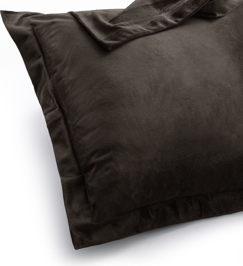 A close-up view of a dark brown pillowcase.