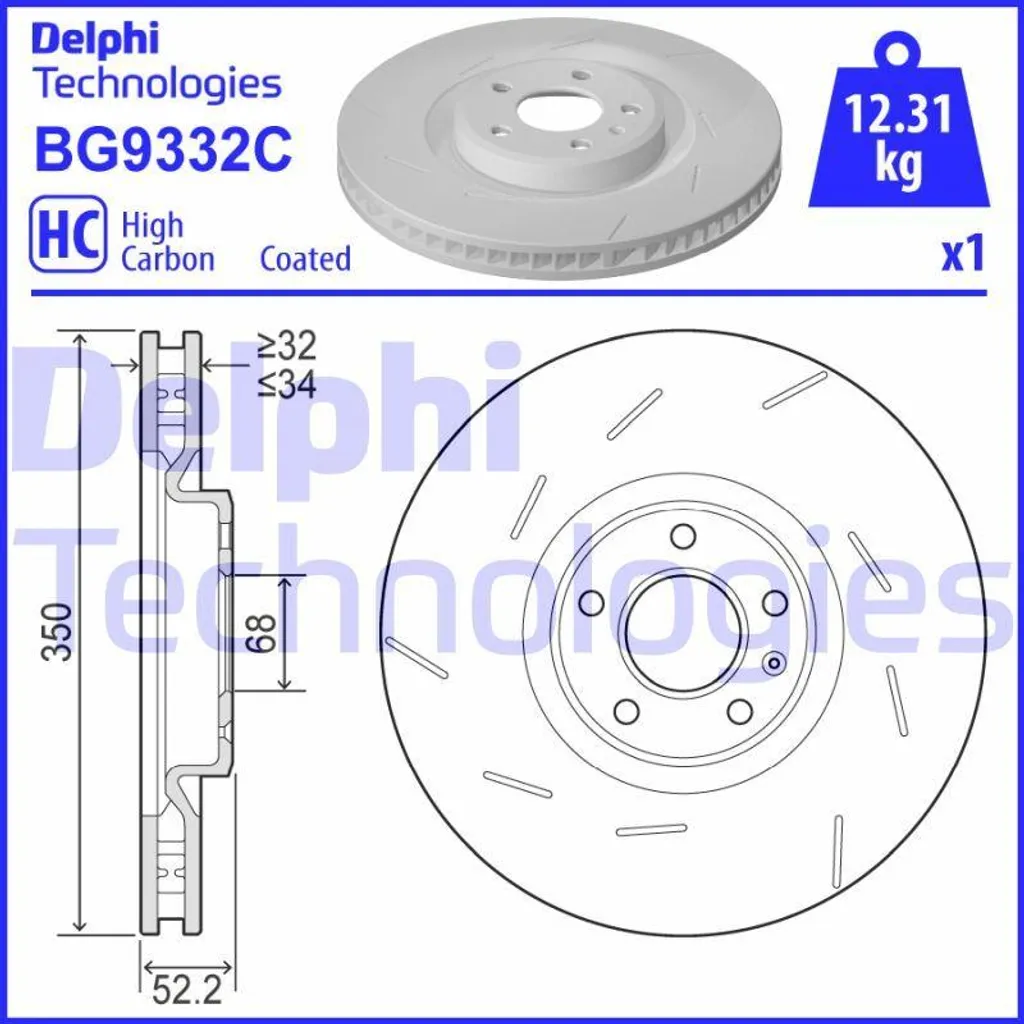 Disque de frein avant Delphi BG9332C pour Porsche Macan entretien 350mm