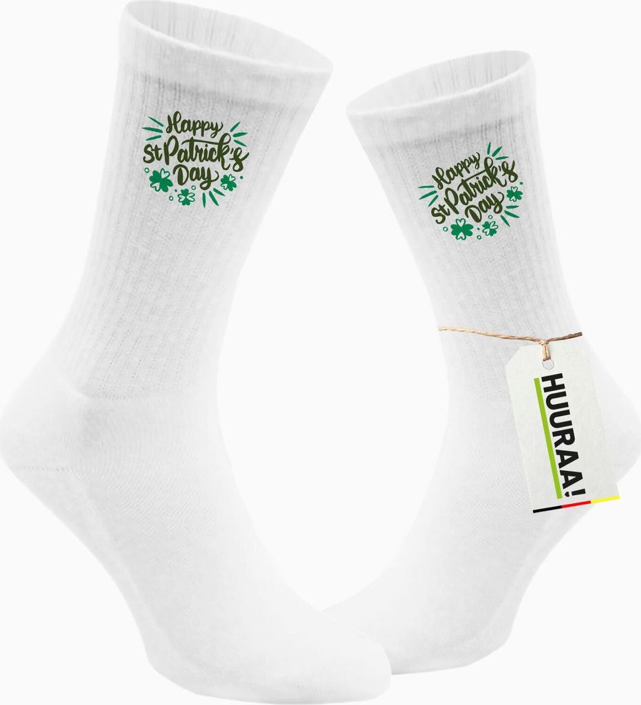 Huuraa Unisex Socken St. Patrick’s Day Kleeblatt 37/41 White Baumwolle Tennissocken Geschenkidee