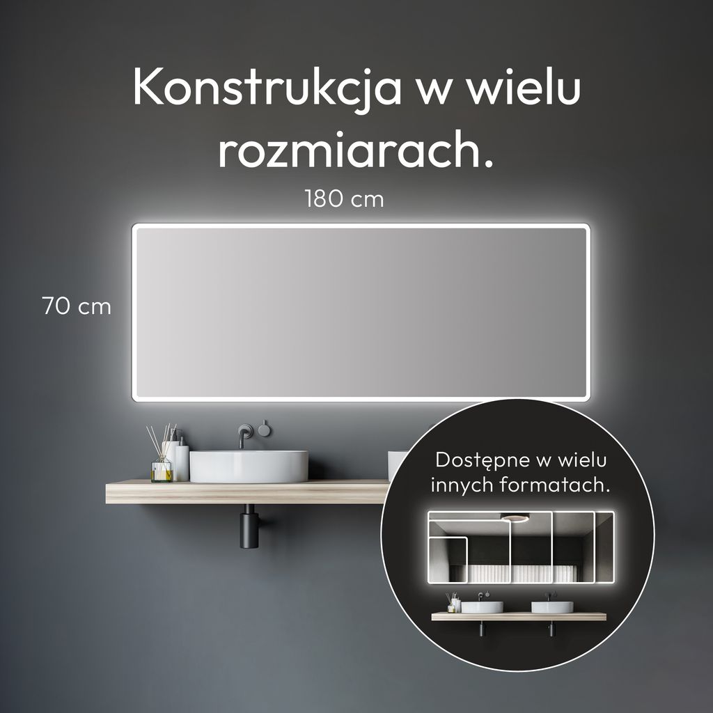 Lustro łazienkowe z oświetleniem TALOS Moon LED 180x70 cm - Zdjęcie produktu 