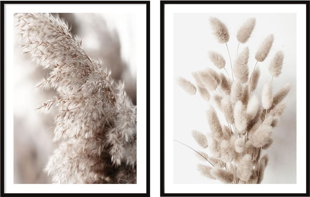 BILDPOSTER IM RAHMEN 53x73cm Diptychon 2er-Set Boho-Gemälde Trockene Gräser P2081