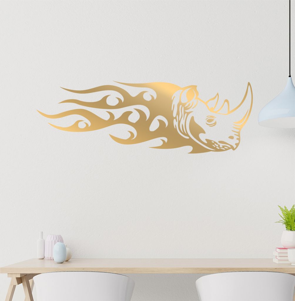 Nashorn Flammen Wandtattoo in 6 Größen - Wandaufkleber Wall Sticker - Dekoration, Küche, Wohnzimmer, Schlafzimmer, Badezimmer