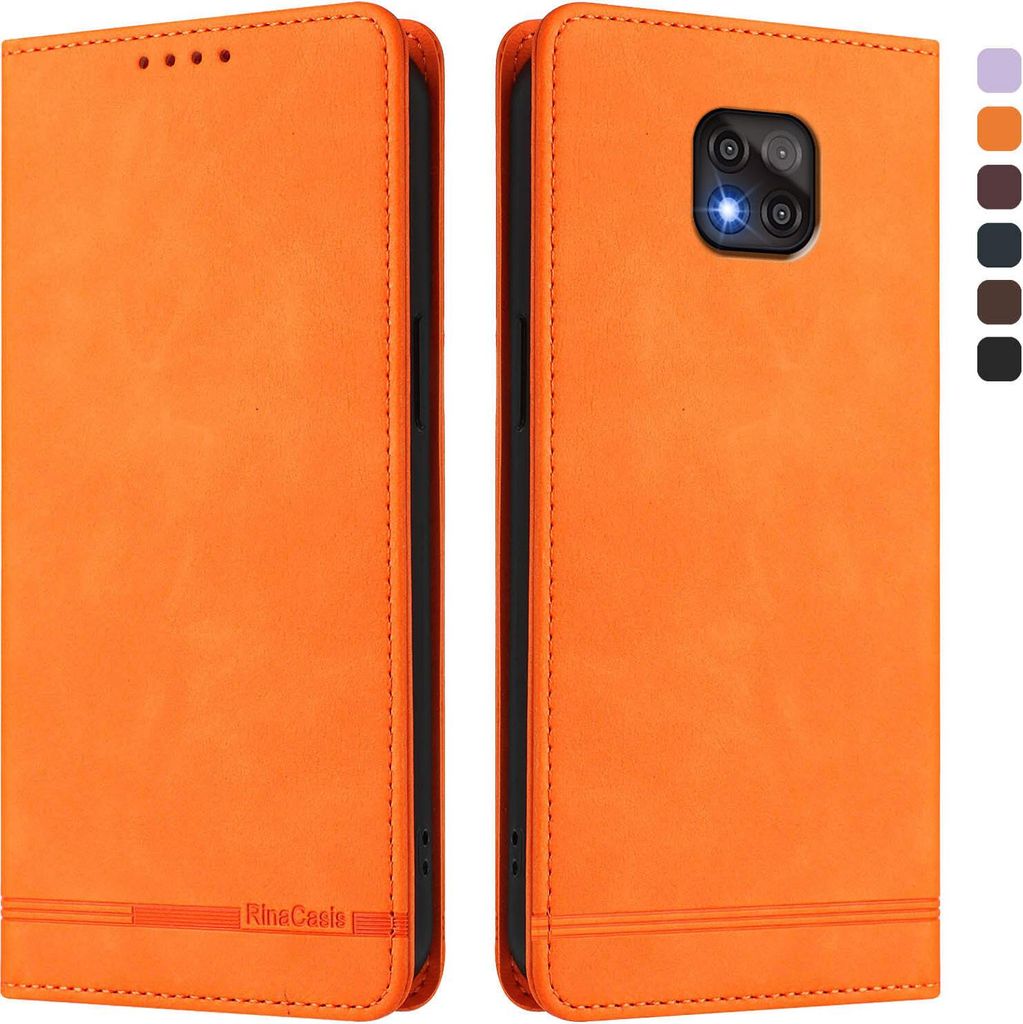 Hülle für Motorola Moto G Power 2021, Retro Kunstleder Ständer Klapphülle mit Kartenfächer und Magnetische Orange