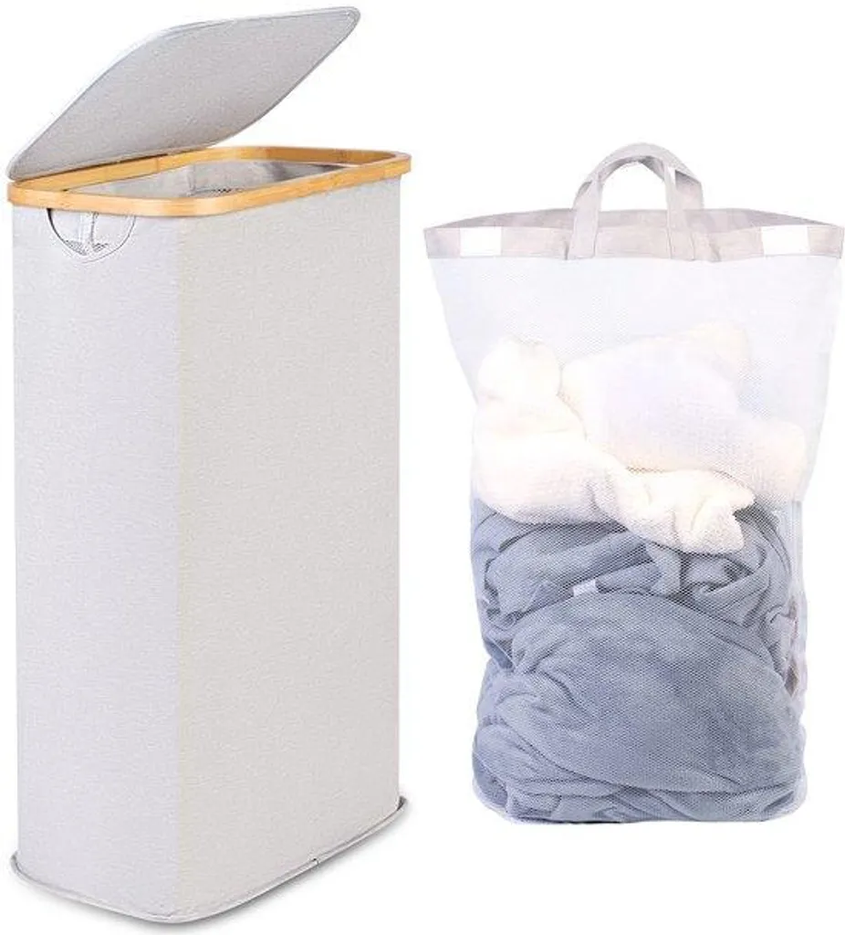 Panier à linge 63L étroit vert : fini le désordre dans les coins vains