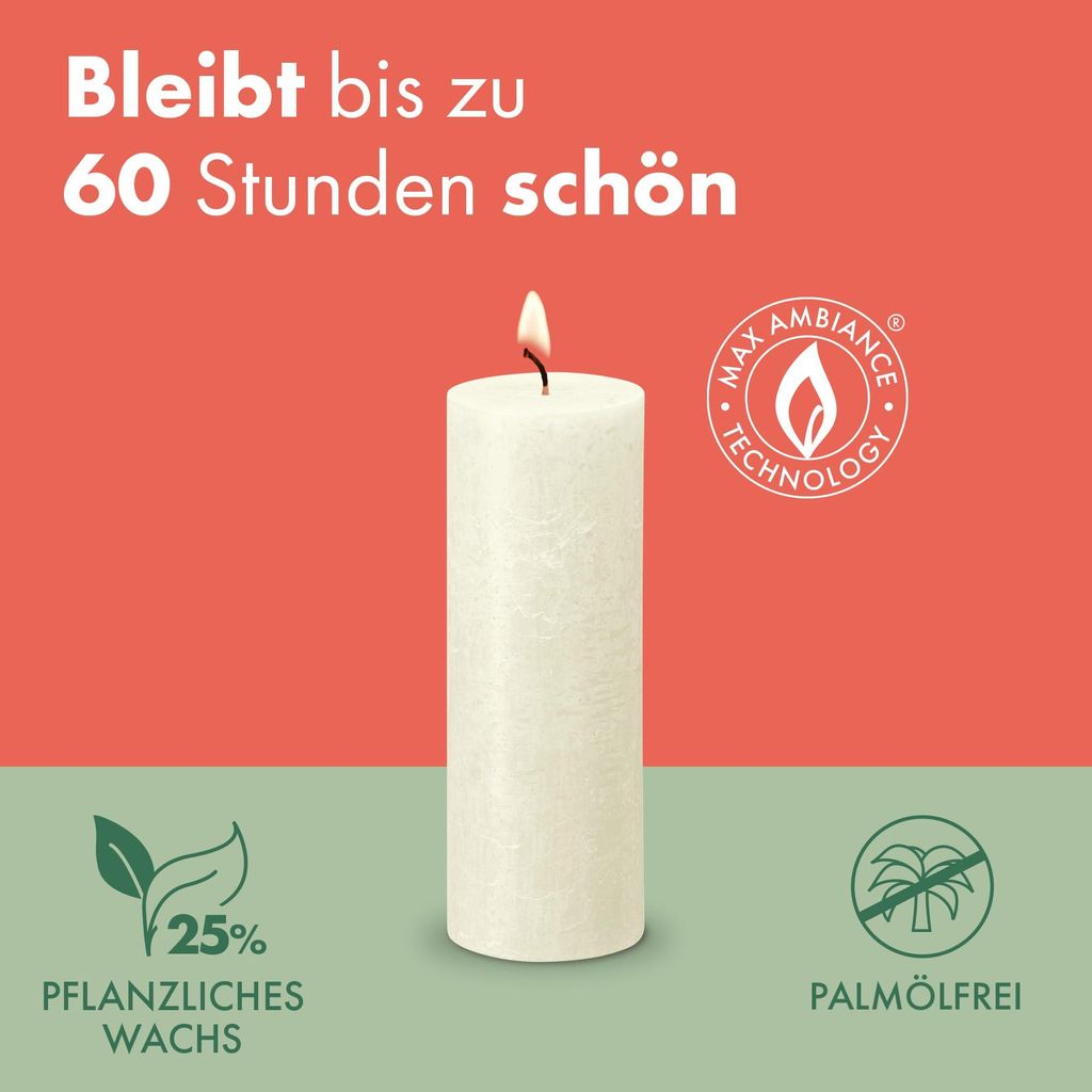 Bolsius - Rustik Stumpenkerzen - Lila - 4 Stück