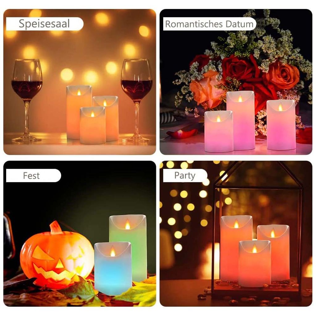 3er Set LED Kerzen Mit Fernbedienung - Flackernde Flamme, Timer, Batteriebetrieben Für Weihnachtsdeko (Grau)