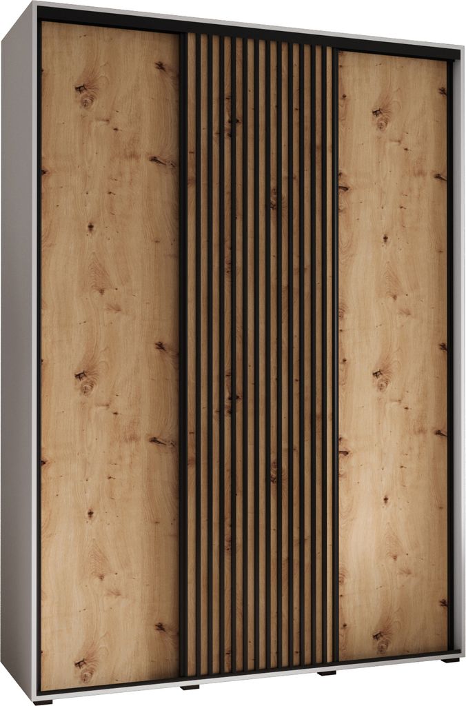 MEBLE KRYSPOL Lanko 1 Schrank mit 3 Schiebetüren - 235,2x170x45 cm - Weiß Artisan Schwarz
