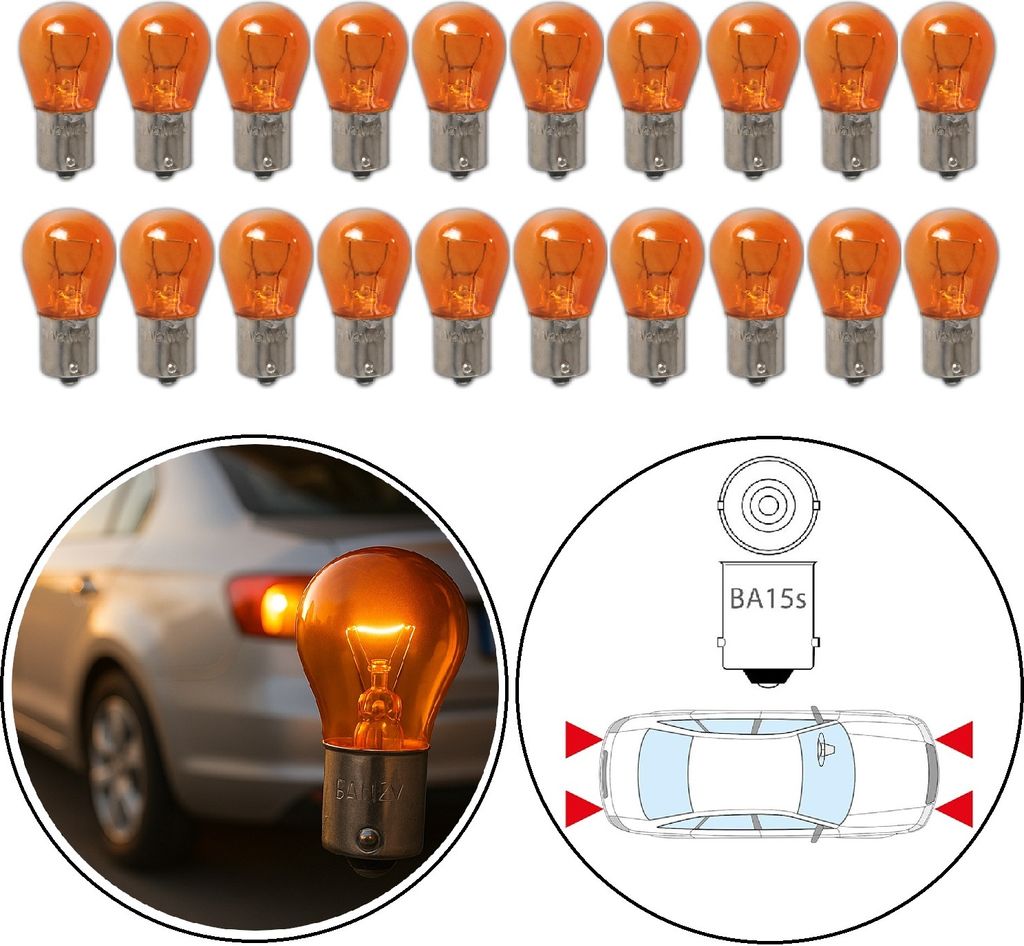 20 x Blinkerbirne 12V 21W Orange BA15s | Auto Licht Blinker Birne | Autolampen & Lampenset | Ersatzteile Auto Leuchten