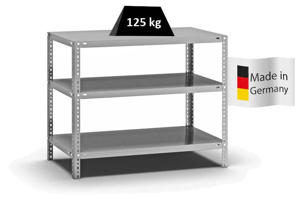 PROREGAL Fachbodenregal Schraubsystem MAGNUS Germany | HxBxT 80x100x50cm | 3 Ebenen | Fachlast 125 kg | Beidseitig nutzbar | Verzinkt