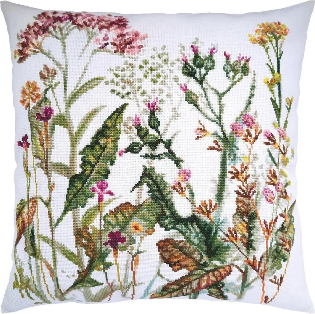 Coussin broderie point compté brins d'herbe 40x40cm toile Aida et fils