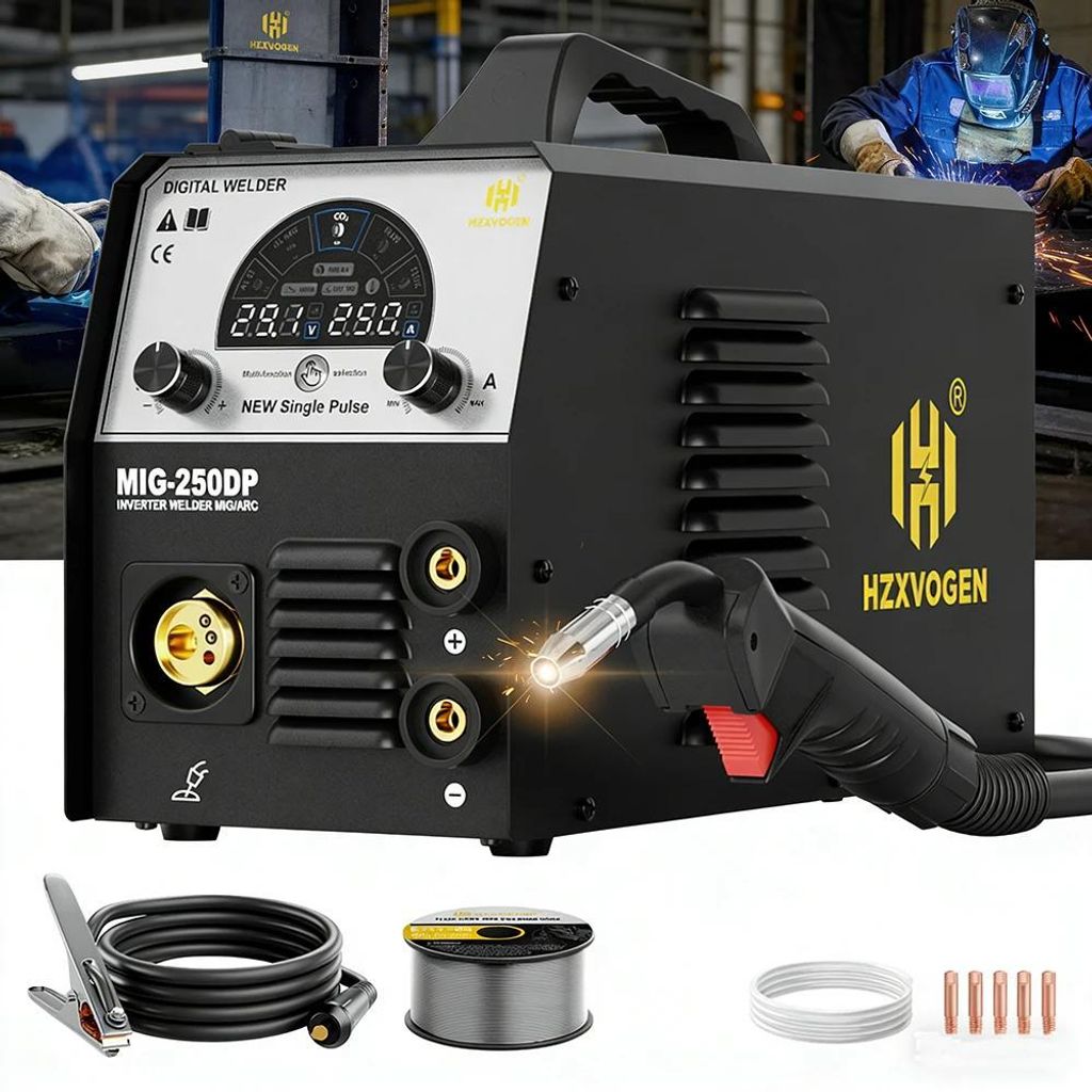 Schweißgerät MIG TIG MMA - Modell MIG250DP 5-in-1 - Puls MIG gas/gaslos - 10–150A 230V IGBT Inverter - Automatischer Drahtvorschub - Für Alumi...