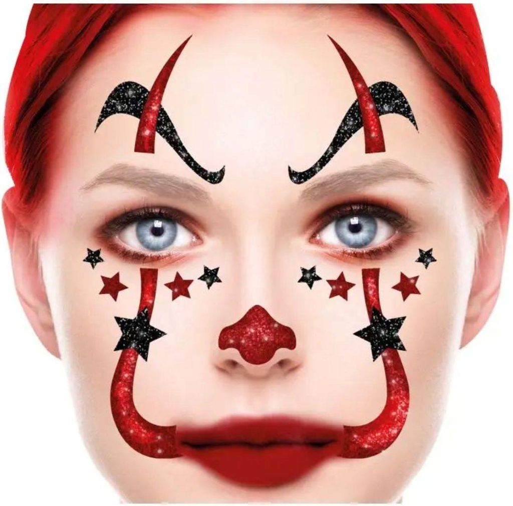 Face Art Glitzer Tattoo Sticker 20x20cm "Clown"