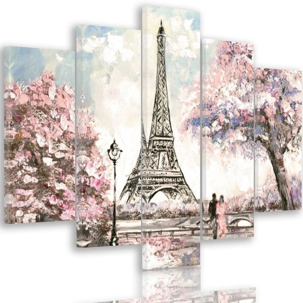 Quadro in tela in 5 pezzi Primavera a Parigi 150x100 cm Immagine del prodotto 
