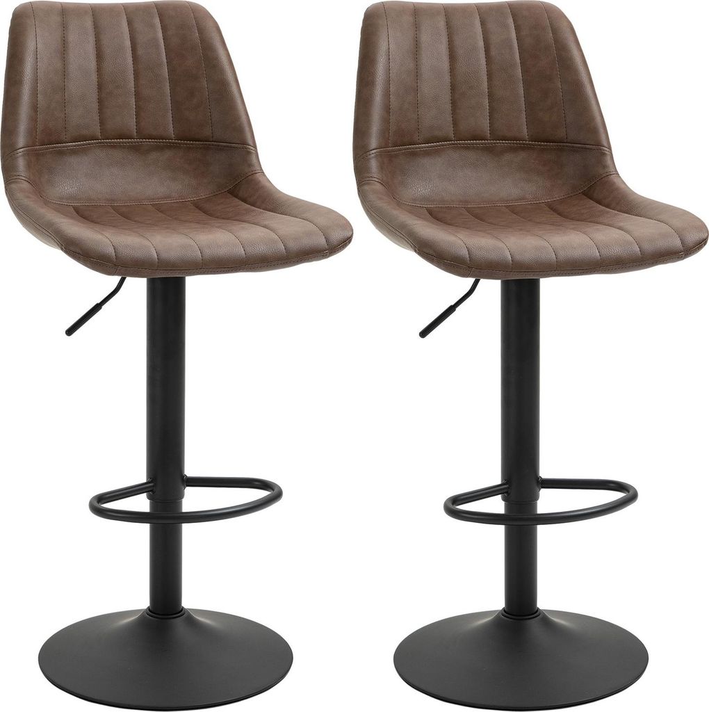 2Er Set Barhocker, Tresenhocker Höhenverstellbarer Küchenhocker, Barstuhl, Bistrohocker Mit Fußring, Kunstleder, Stahl, Braun