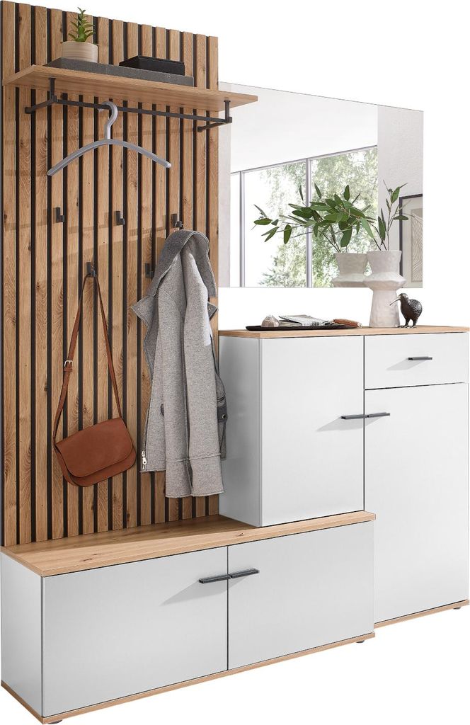Kompaktgarderobe COMO in weiß / Artisan Eiche Nb., (BxHxT) Produktbild 