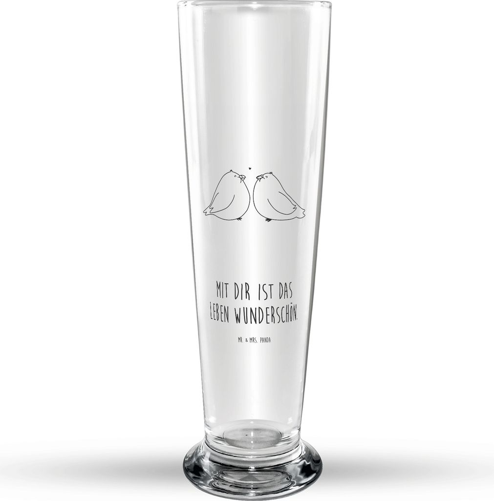 Mr. & Mrs. Panda Bierglas Turteltauben Liebe - Transparent - Geschenk, Freundin, Bier Glas, Pärchen, Glasbierglas, Glasbecher, Trinkglas, Hochzeit...