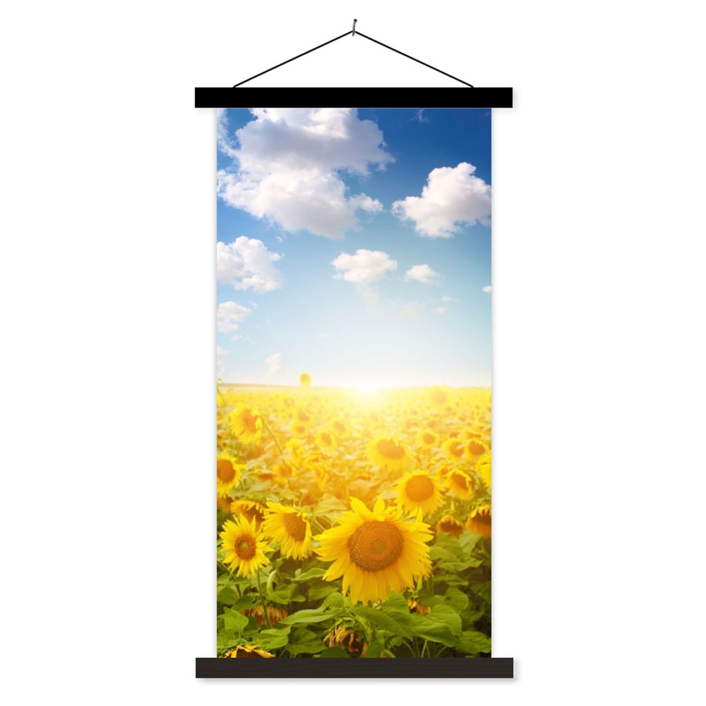 MuchoWow Textilposter Sonnenblume - Sonne - Wolken 40x80 cm mit schwarzem Rahmen - Wandemalerei