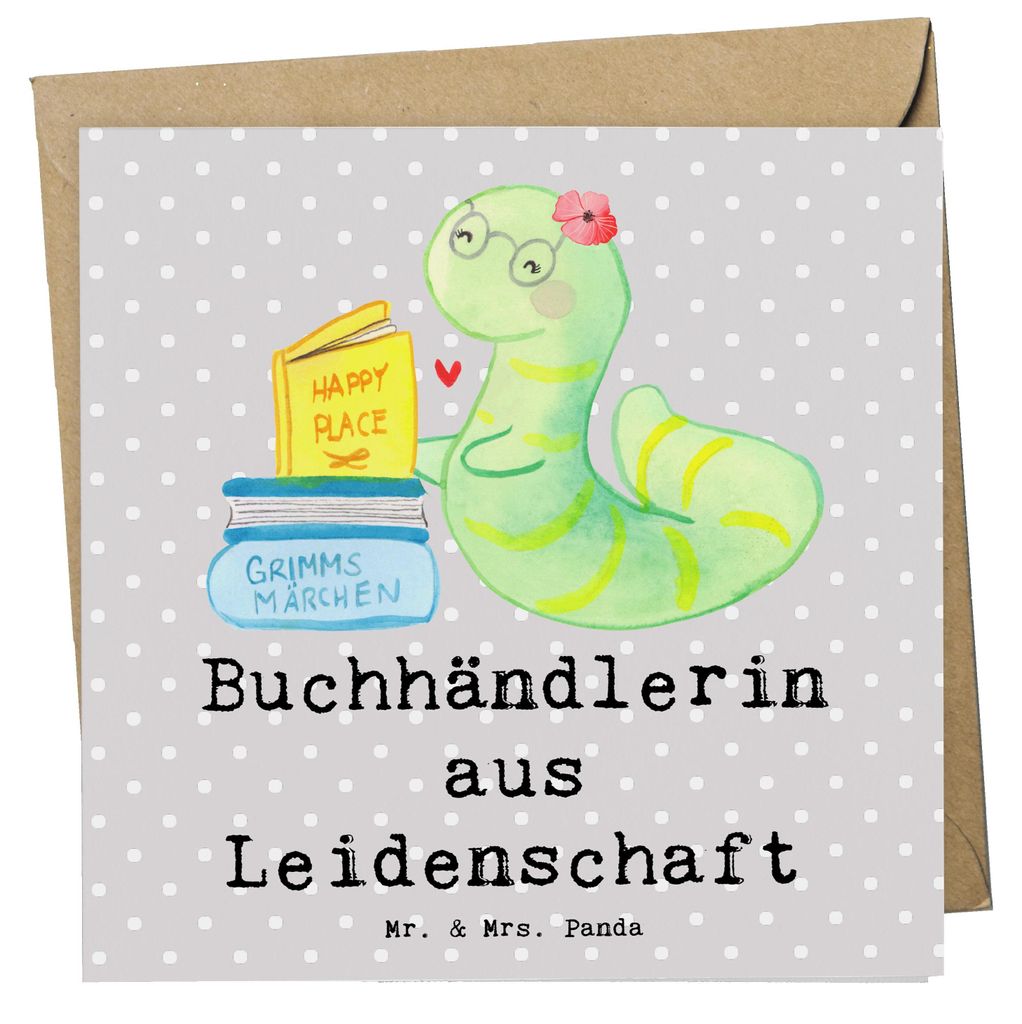 Mr. & Mrs. Panda Grußkarte Buchhändlerin Leidenschaft - Grau Pastell - Geschenk, faltkarte, anlasskarte, Buchhandlung, Glückwunschkarte, Bibliot...