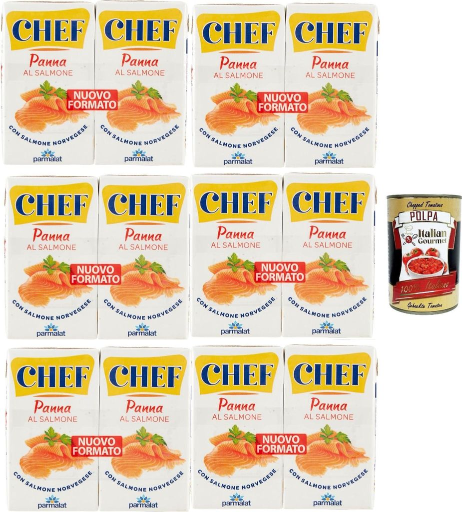 Parmalat Panna Chef al Salmone Sahne Kochcreme creme mit Lachs, double cream with salmon, 6x (2x125ml) + Italian Gourmet polpa 400g