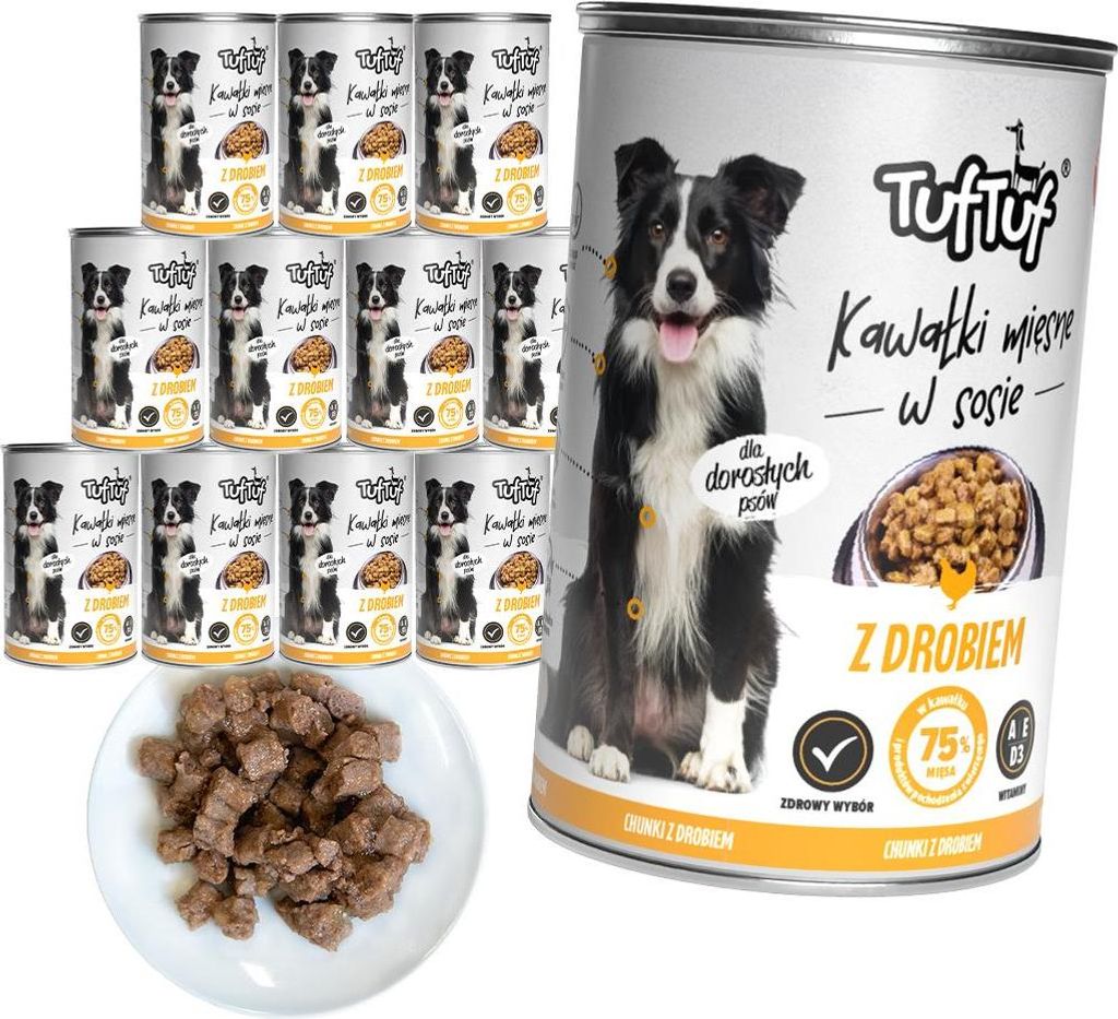 Tuftuf | Mokré krmivo pro psy – 12x415 g – kousky masa s Obrázek produktu 