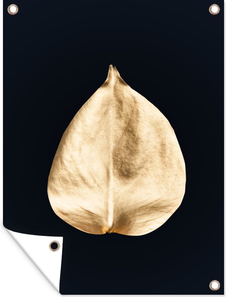 MuchoWow 90x120 cm Outdoor-Poster Gartendeko Sichtschutz Garten Poster für den Garten Blätter - Schwarz und Gold - Schwarz - Gold - Luxus