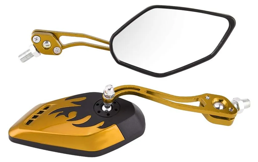 Rétroviseurs moto en aluminium 8/10mm robustes avec motifs flammes jaunes