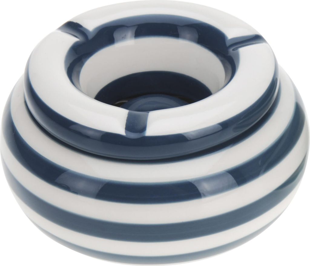 LS-LebenStil XL Sturm-Aschenbecher 14x9cm Maritim Blau Weiß Produktbild 