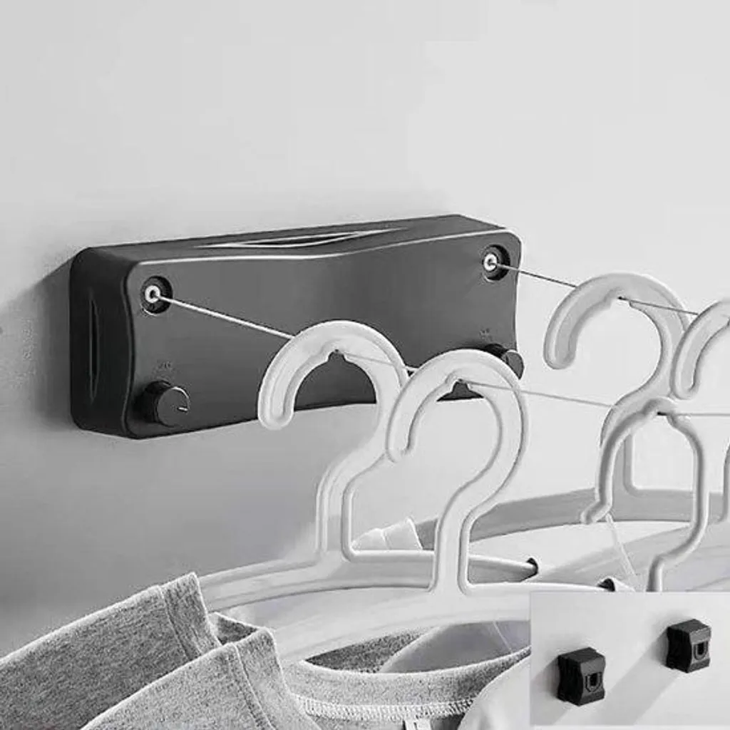 Corde à linge rétractable 5,2m en acier inoxydable noir design épuré