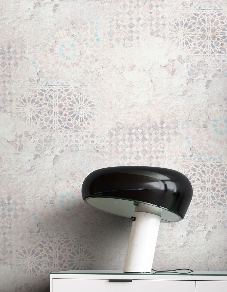 NEWROOM Tapete Grau Vliestapete Beton - Betonoptik Industrial Rosa Creme Fliesen Putz Putzoptik Vintage Fliesenoptik