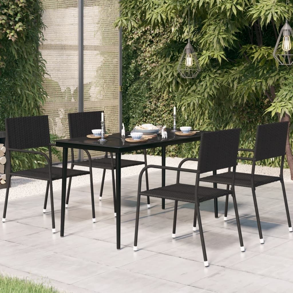 The Living Store Garten-Esstisch Schwarz 140x70x74 cm Stahl und Glas