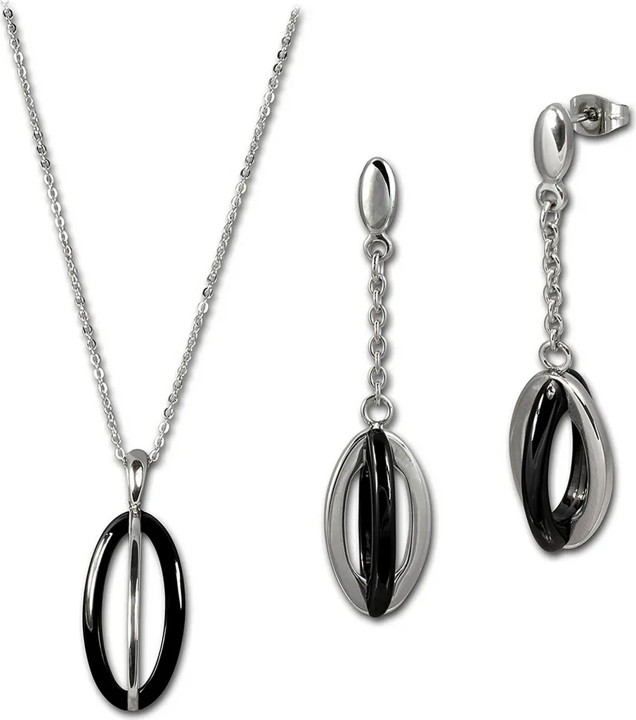 Set da donna Amello in acciaio inossidabile con ceramica integrale color argento e nero lucido ESSX09S - 1