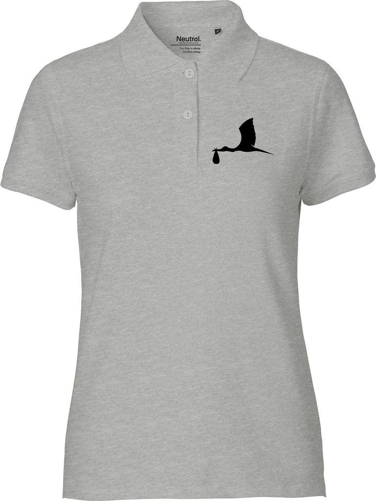 Huuraa Damen Polo Shirt Klapperstorch mit Baby Silhouette S Sport Grey Bio Baumwolle Fairtrade Poloshirt Geschenkidee
