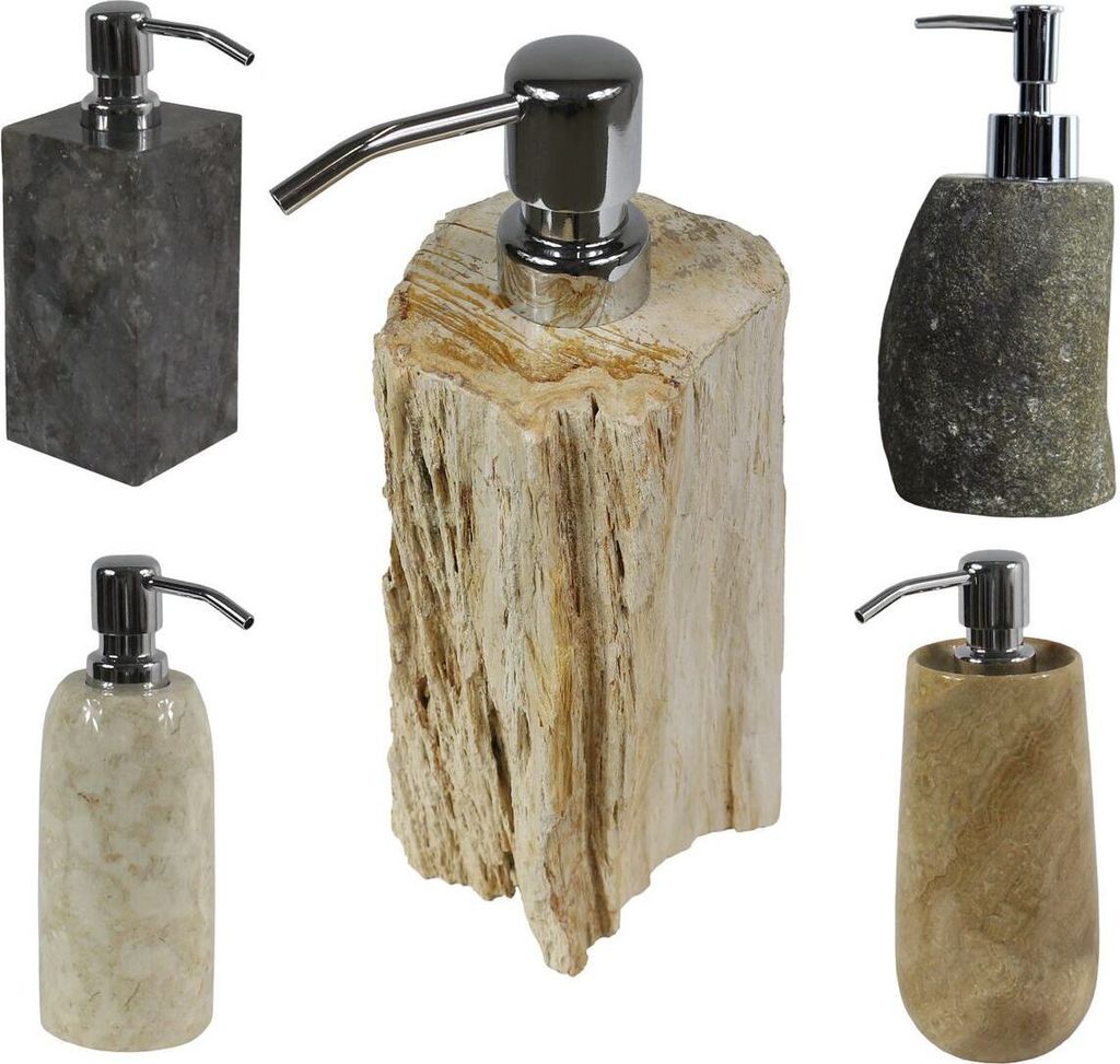 Seifenspender Stein Braun Natur Bad Flüssigseife Behälter Naturstein Dispenser Steinseifenspender, Farbe:Fossil
