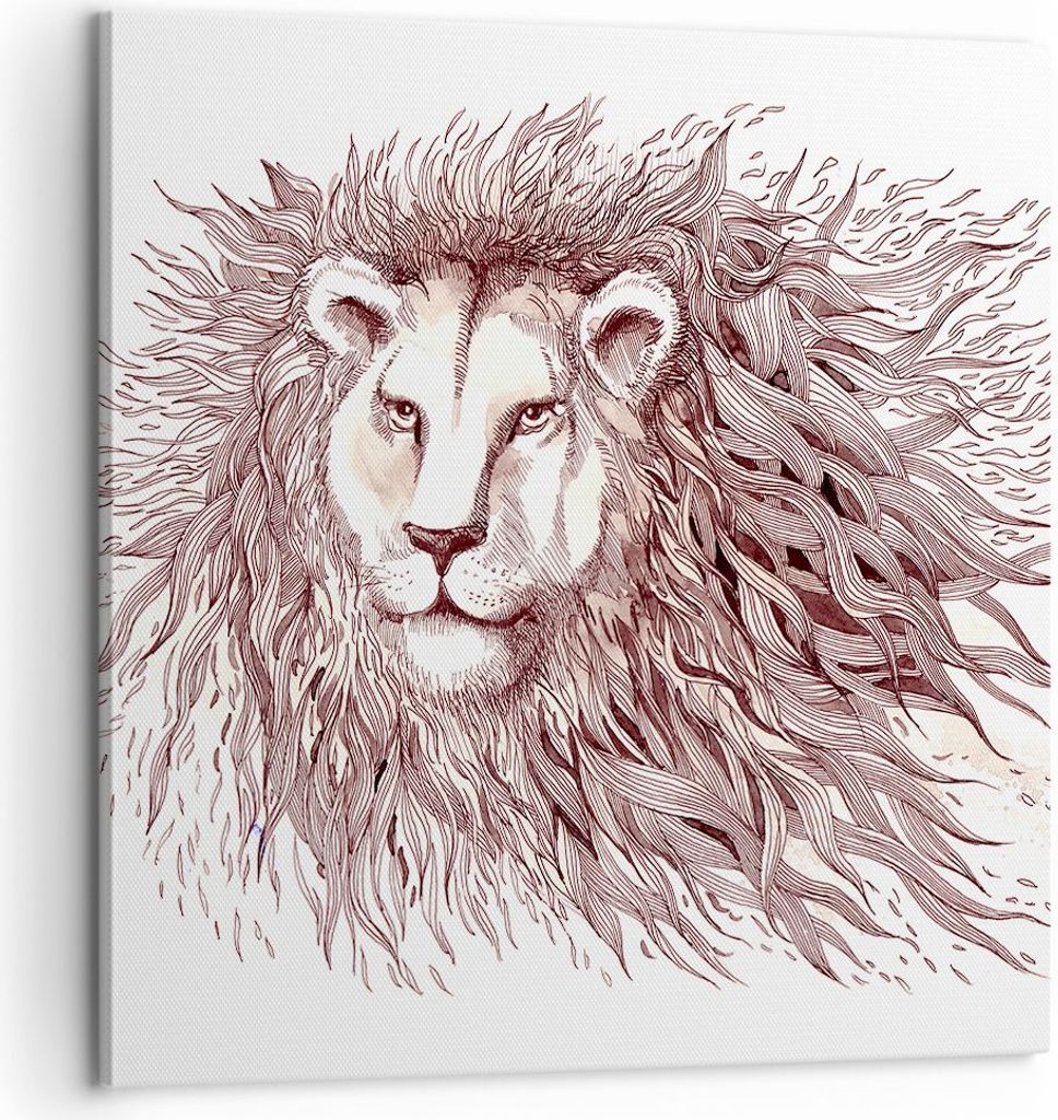 Bild auf Leinwand - Leinwandbild - Löwe König Tierwelt Pelz - 60x60cm - Wand Bild - Wanddeko - Leinwanddruck - Bilder - Kunstdruck - Wanddekorati...