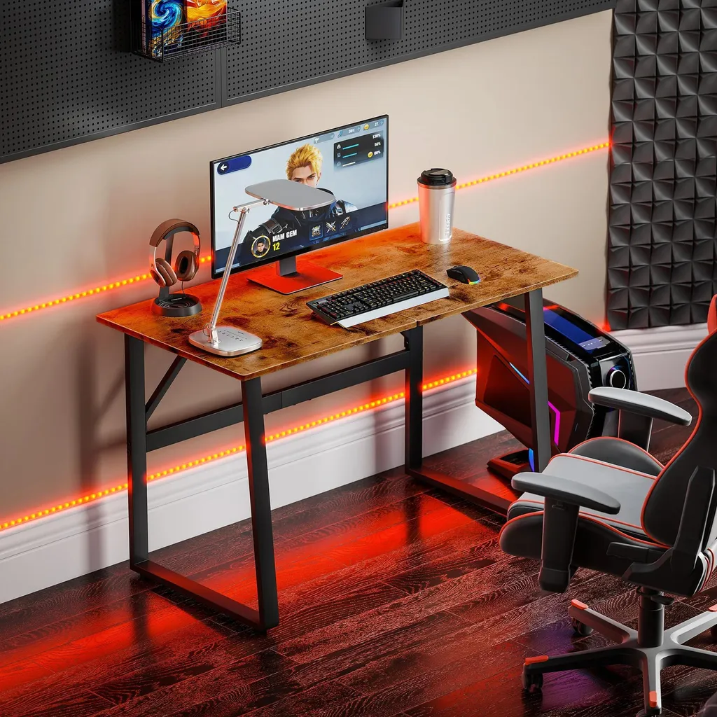 Bureau de télétravail industriel 120 cm - Espace informatique compact - 9