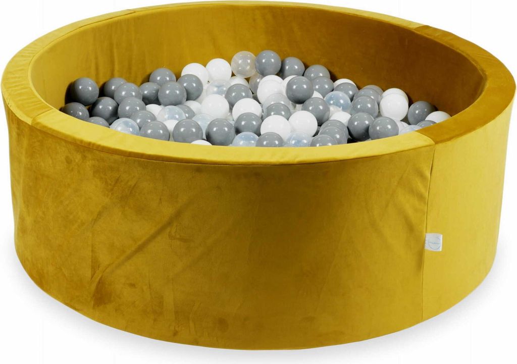 Bällebad 110x40 Samt Gold – Mit 500 Bällen / weiß, grau, transparent