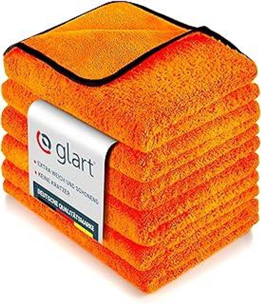 Glart 44WG6 Auto Trockentuch XXL 90x60cm 6er Set, Kfz Mikrofaser Poliertuch Orange, Großes Saug und Reinigungstuch für PKW, Motorrad, Boot, Haush...