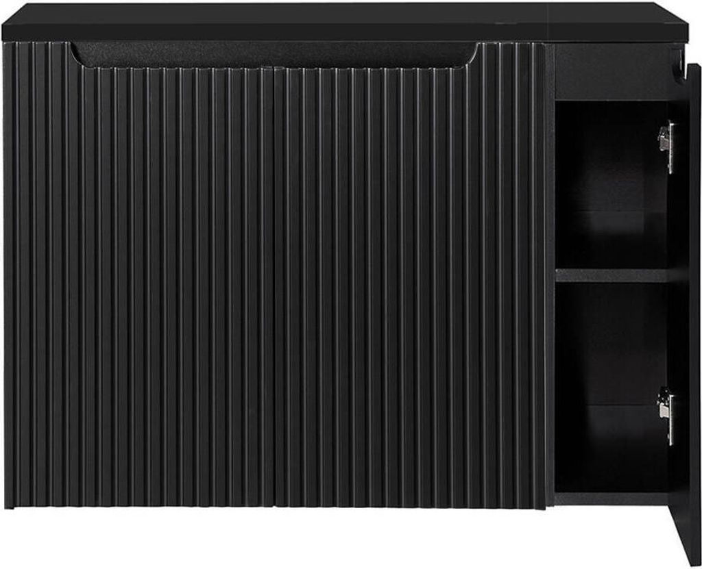 Waschbeckenunterschrank mit Waschplatte ‘Skelbolu‘ mit 3 Türen 100 x 60 x 40 cm gerillt Schwarz