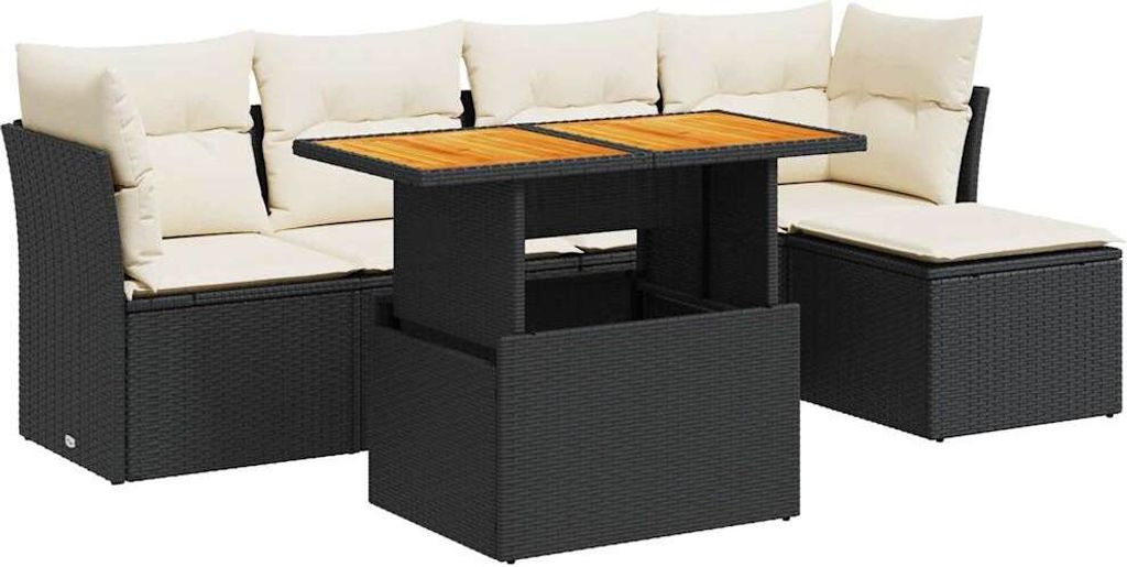 6-tlg. Garten-Sofagarnitur mit Kissen Schwarz Poly Rattan