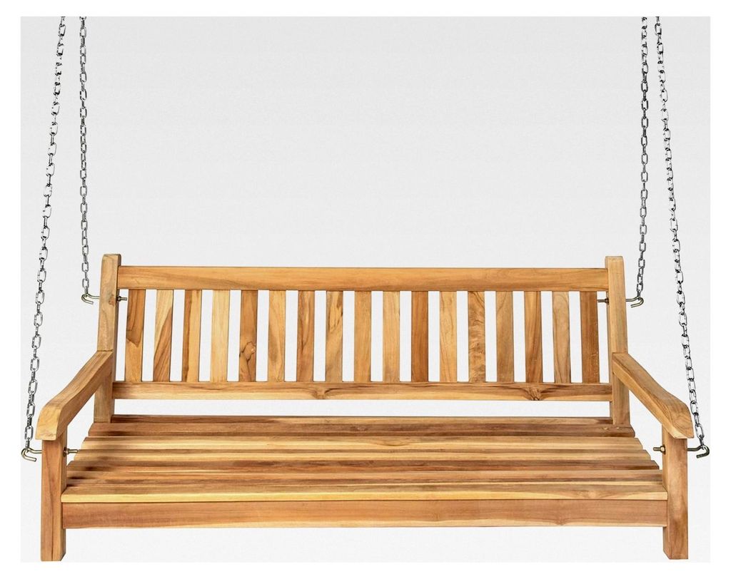 3-Sitzer Gartenschaukel Susana, hängende Bank 150 cm, Teakholz massiv, Schaukelbank für Garten und Terrasse, pflegeleichtes Unikat