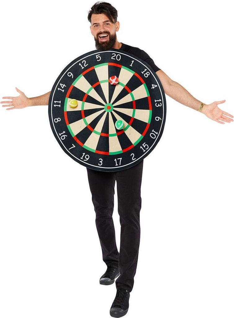 Darts Kostüm Dartscheibe Dart-Board mit drei Bällen für Erwachsene Einheitsgröße Unisex Damen Herren Fasching Karneval Mottoparty Darts-WM Paar- und Gruppenkostüm JGA