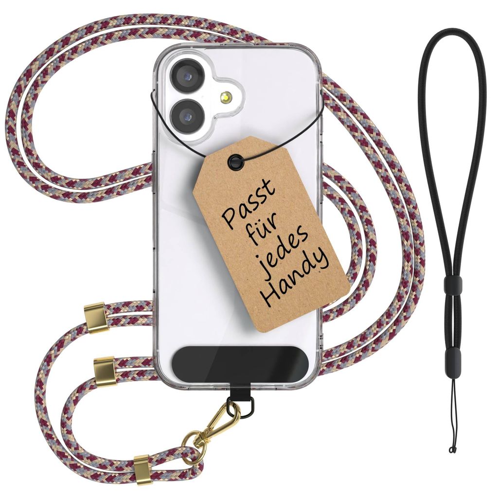 EAZY CASE Handykette Universal für jedes Smartphone, Handyband zum Umhängen mit kleinerem Einlege-Pad, Crossbody Kette in Rot