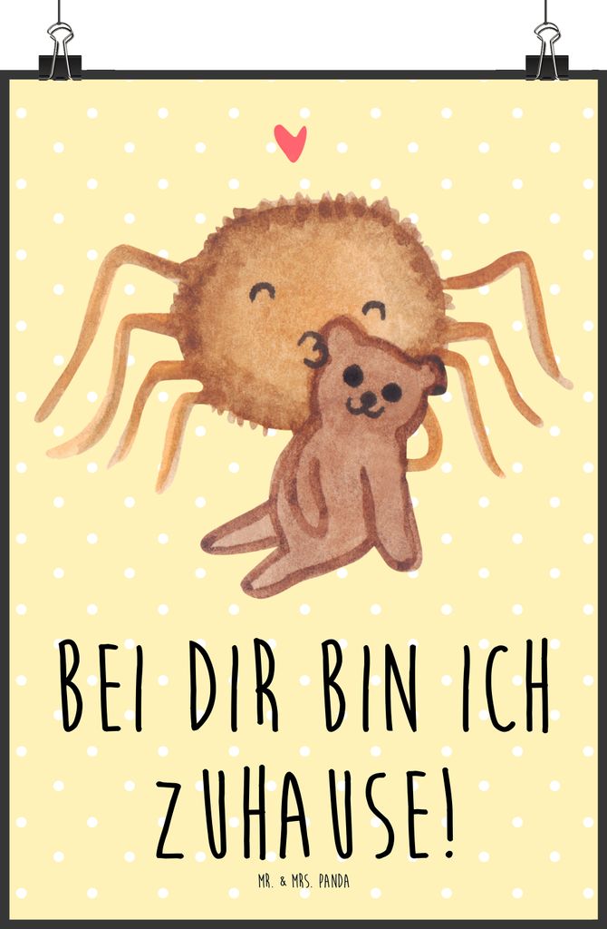 Mr. & Mrs. Panda Bild Spinne Agathe Teddy DIN A0 - Gelb Pastell - Geschenk, Treue, Liebesbeweis, Verliebt, Deko, Wandbild, Plakat, drucke, Kunstdru...