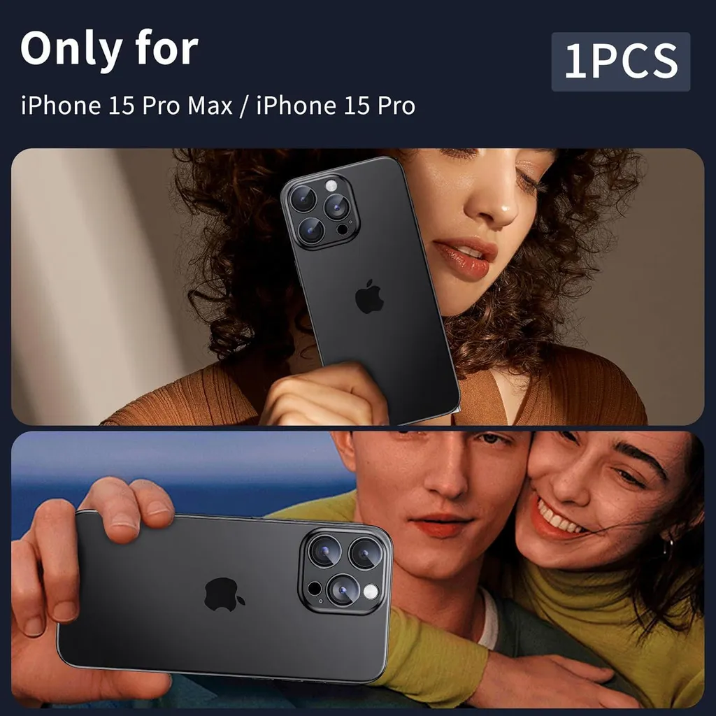 Protège Caméra iPhone 15 Pro Max Noir - Évitez les Rayures Verre 9H Mat - 6