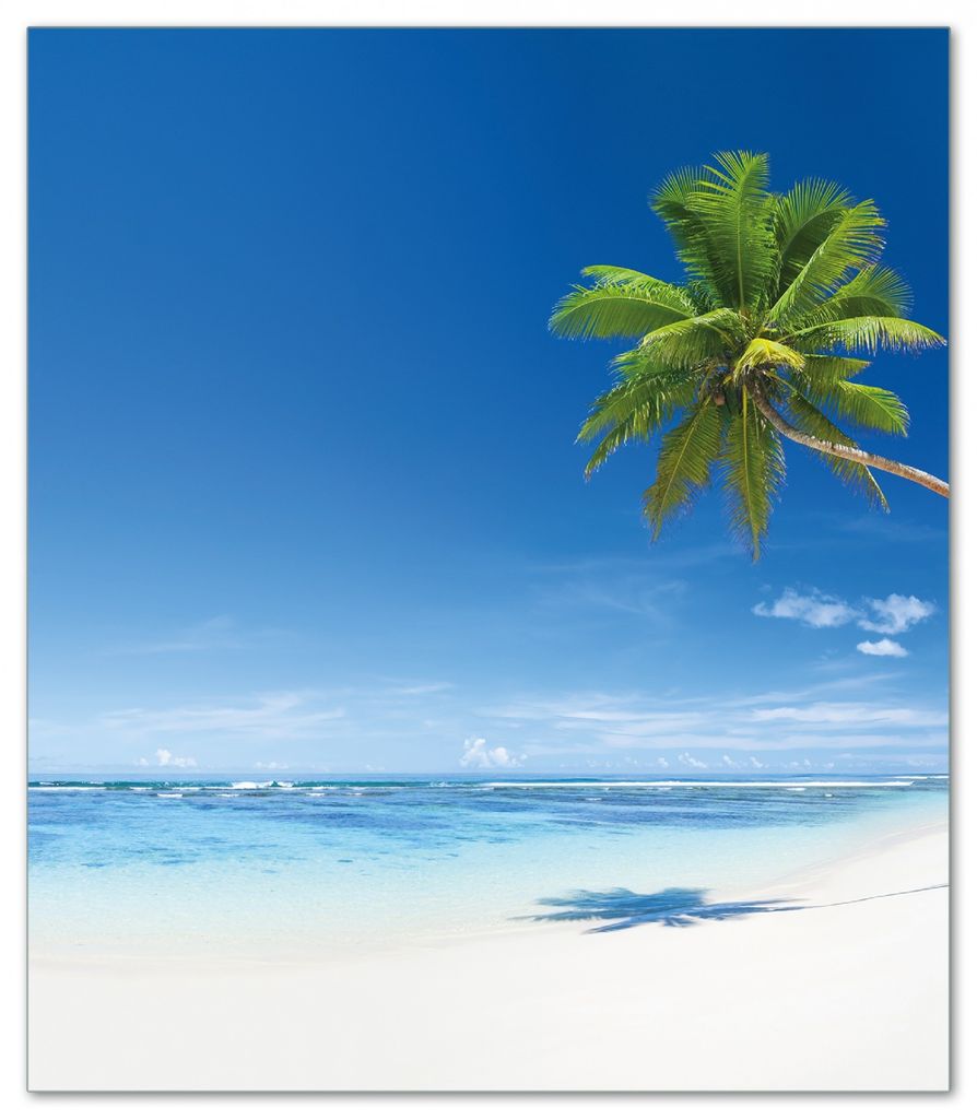 Wallario Herdabdeckplatte aus Glas, Größe 52 x 60 cm 1-teilig, Motiv Weißer Sandstrand am Meer - Ein Traum unter Palmen