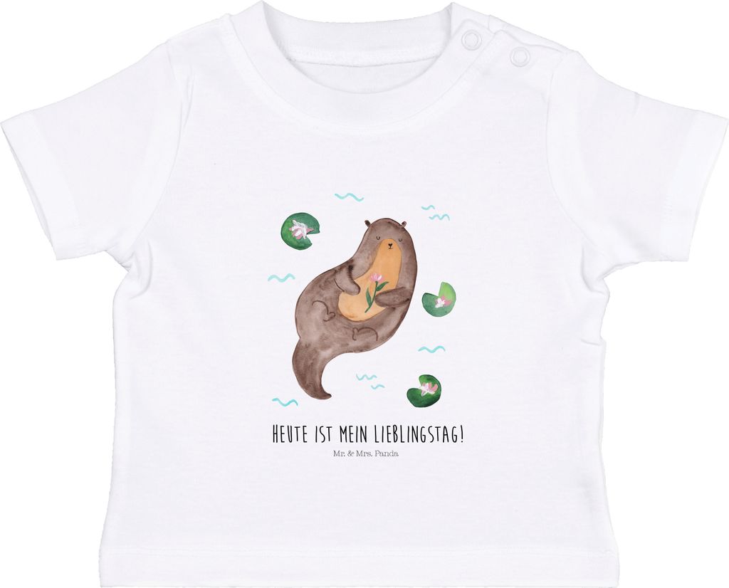 Mr. & Mrs. Panda Babyshirt Otter Seerose 6. - 12. Monat - Weiß - Geschenk, Baumwolle Baby Shirt, Oberteil, Seeotter, Lieblingstag, Fluss, T-Shirt,...