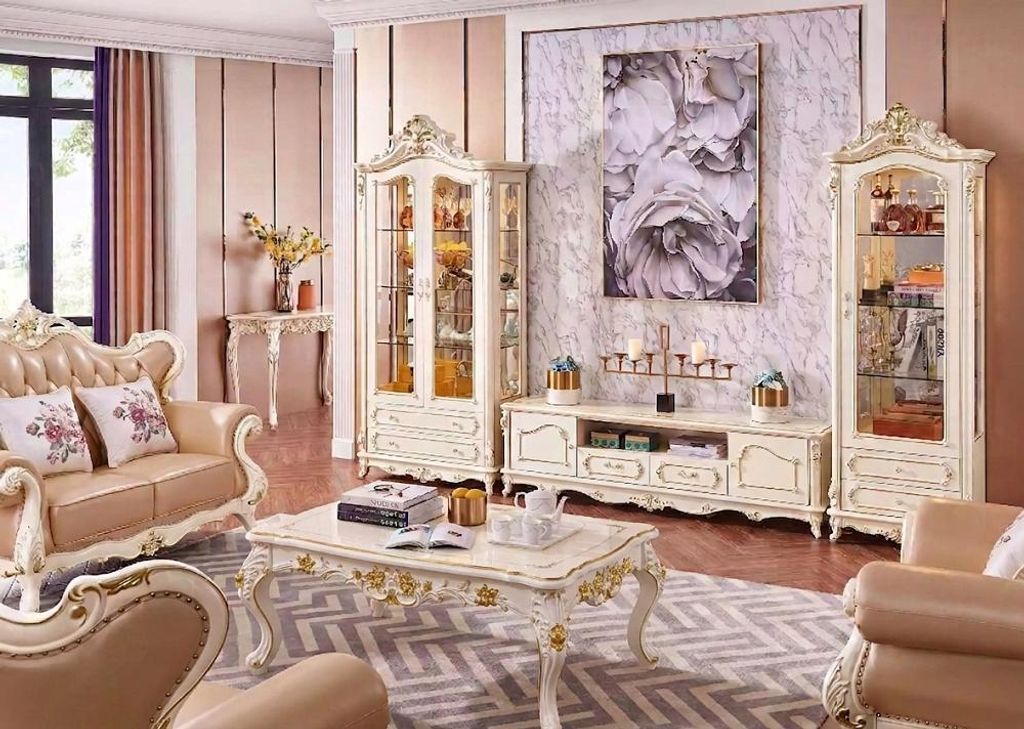 Wohnzimmer Set schick klassisch Möbel TV Staender 2x Produktbild 