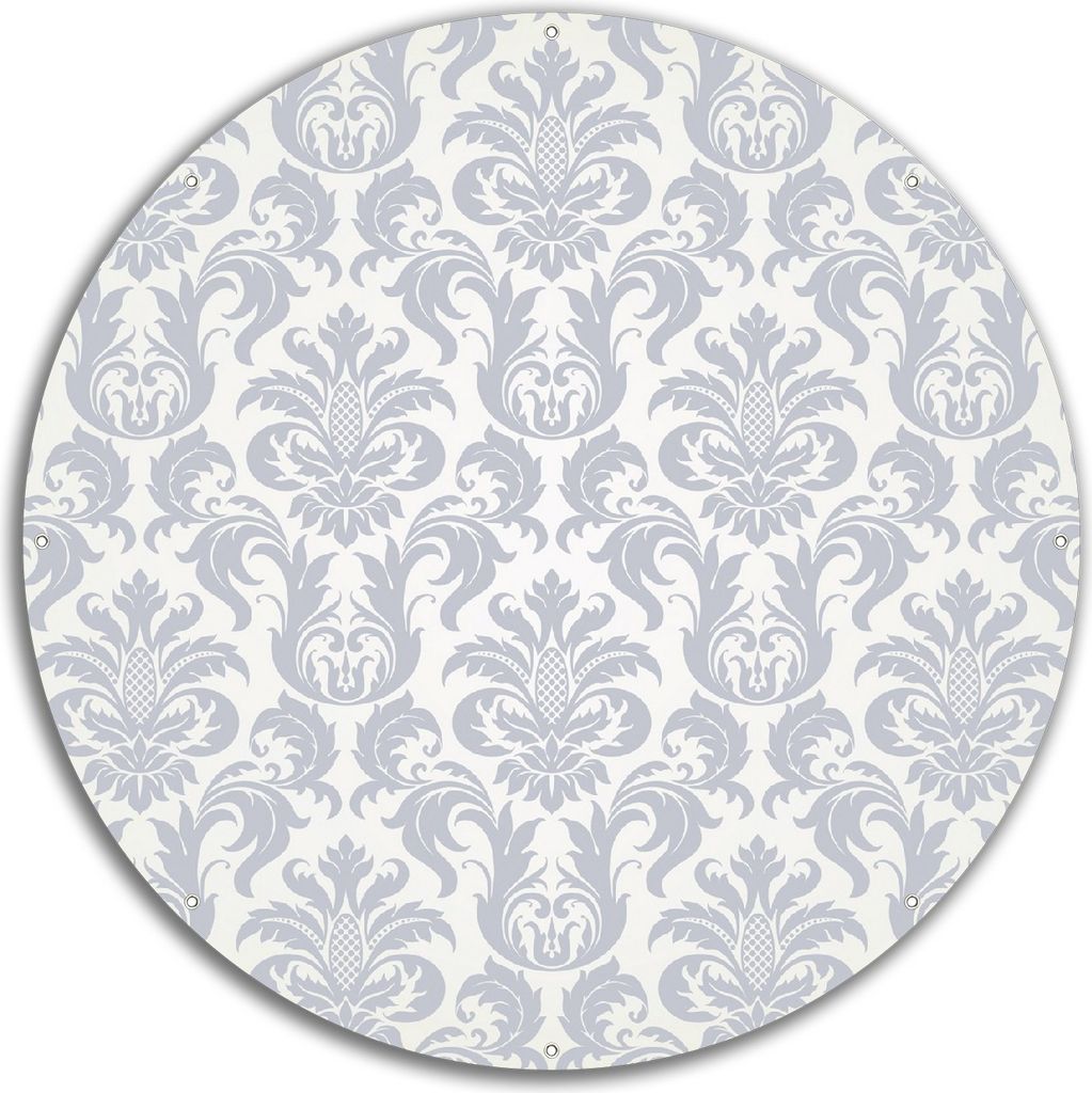 Wallario rundes Outdoor-Poster für Garten oder Balkon, Motiv Königliche Schnörkelei in weiß und blaugrau, 60 cm Durchmesser
